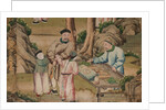 Panel of Chinese wallpaper depicting a theatrical performance, detail by unknown