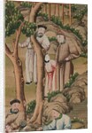 Panel of Chinese wallpaper depicting a theatrical performance, detail by unknown