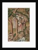 Panel of Chinese wallpaper depicting a theatrical performance, detail by unknown