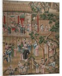 Panel of Chinese wallpaper depicting a theatrical performance by unknown