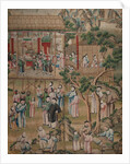 Panel of Chinese wallpaper depicting a theatrical performance by unknown