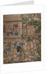 Panel of Chinese wallpaper depicting a theatrical performance by unknown