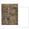 Panel of Chinese wallpaper depicting a theatrical performance by unknown