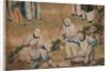 Panel of Chinese wallpaper depicting a theatrical performance, detail by unknown