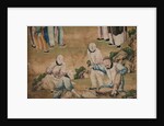 Panel of Chinese wallpaper depicting a theatrical performance, detail by unknown