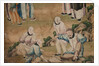Panel of Chinese wallpaper depicting a theatrical performance, detail by unknown