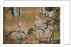 Panel of Chinese wallpaper depicting a theatrical performance, detail by unknown