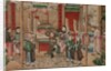 Panel of Chinese wallpaper depicting a theatrical performance, detail by unknown
