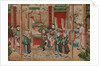 Panel of Chinese wallpaper depicting a theatrical performance, detail by unknown