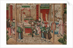 Panel of Chinese wallpaper depicting a theatrical performance, detail by unknown