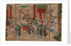 Panel of Chinese wallpaper depicting a theatrical performance, detail by unknown