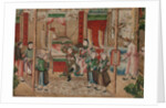 Panel of Chinese wallpaper depicting a theatrical performance, detail by unknown