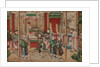 Panel of Chinese wallpaper depicting a theatrical performance, detail by unknown