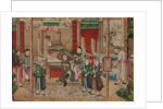 Panel of Chinese wallpaper depicting a theatrical performance, detail by unknown