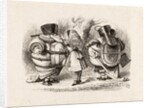 Alice arming Tweedledum and Tweedledee by Dalziel Brothers. Print. England