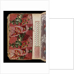 Sample of dress silk with scrolling flowers around lace handkerchiefs by Unknown