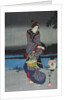 Young woman admiring cherry blossom at night, detail of triptych by Utagawa Hiroshige