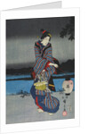 Young woman admiring cherry blossom at night, detail of triptych by Utagawa Hiroshige