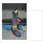 Young woman admiring cherry blossom at night, detail of triptych by Utagawa Hiroshige
