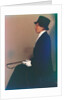 Woman in top hat sitting by Curtis Moffat
