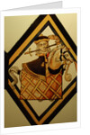 The Betley Window stained glass panel, detail of a man on a hobby horse by Stuart Cox