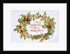 Christmas card depicting a holly wreath by Anonymous