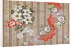 Draft for a woven silk with bows and flowers meander on stripes by Anonymous
