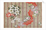 Draft for a woven silk with bows and flowers meander on stripes by Anonymous