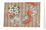 Draft for a woven silk with bows and flowers meander on stripes by Anonymous
