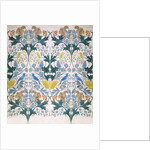 Wallpaper design with stylised flowers and wild animals decoration by Charles Francis Annesley Voysey