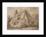 An old thatched cottage with hedge and paling in front by John Constable