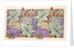 Wallpaper design with bird, flowers and strawberries by Charles Francis Annesley Voysey