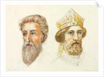 Truro Cathedral, detail of two men's heads, one wearing a gold crown by William Burges