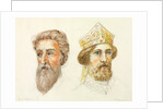 Truro Cathedral, detail of two men's heads, one wearing a gold crown by William Burges