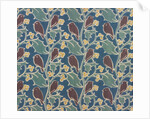 Brown birds perched on holly furnishing fabric by C.F.A.Voysey