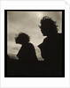 Silhouette of two women hair blown by wind sitting in wooden boat by Curtis Moffat