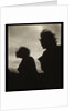 Silhouette of two women hair blown by wind sitting in wooden boat by Curtis Moffat