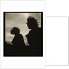 Silhouette of two women hair blown by wind sitting in wooden boat by Curtis Moffat
