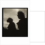 Silhouette of two women hair blown by wind sitting in wooden boat by Curtis Moffat