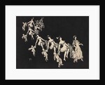 Silhouettes of children dressed as clowns hand in hand with female figures by Anonymous