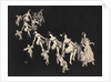 Silhouettes of children dressed as clowns hand in hand with female figures by Anonymous