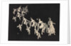 Silhouettes of children dressed as clowns hand in hand with female figures by Anonymous