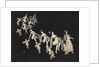 Silhouettes of children dressed as clowns hand in hand with female figures by Anonymous