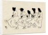 Silhouettes of five figures wearing nightdresses by Anonymous