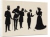 Silhouettes of four gentlemen and a woman in evening  dress by Anonymous