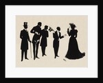 Silhouettes of four gentlemen and a woman in evening  dress by Anonymous