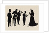 Silhouettes of four gentlemen and a woman in evening  dress by Anonymous