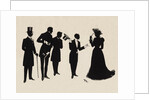 Silhouettes of four gentlemen and a woman in evening  dress by Anonymous