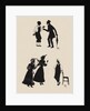 Silhouettes of two male figures debating and two female figures with a gentleman by Anonymous