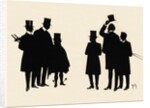 Silhouettes of two groups of three male figures by Anonymous
